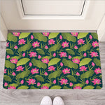 Hot Pink Lotus Pattern Print Rubber Doormat