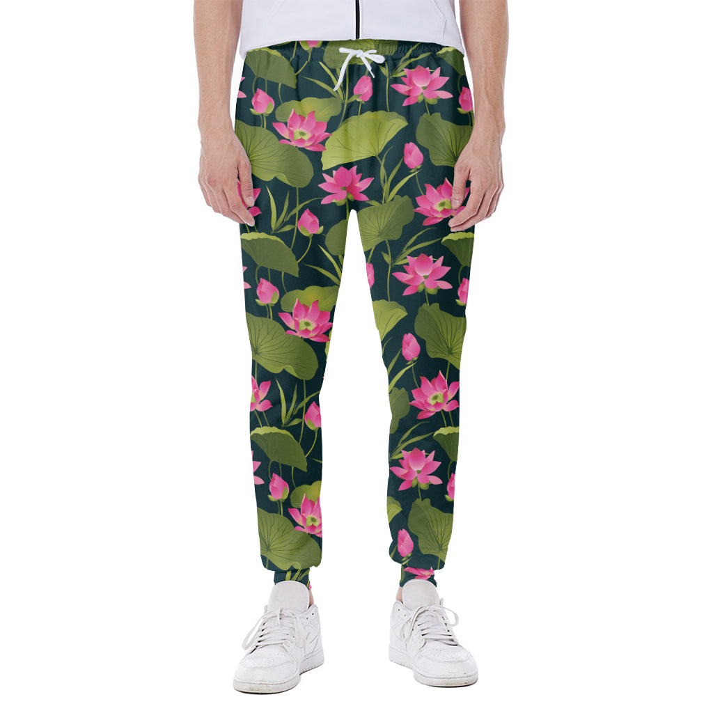Hot Pink Lotus Pattern Print Scuba Joggers