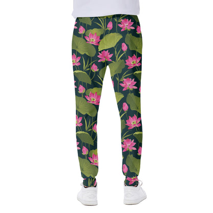 Hot Pink Lotus Pattern Print Scuba Joggers