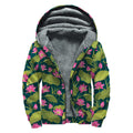Hot Pink Lotus Pattern Print Sherpa Lined Zip Up Hoodie