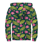 Hot Pink Lotus Pattern Print Sherpa Lined Zip Up Hoodie