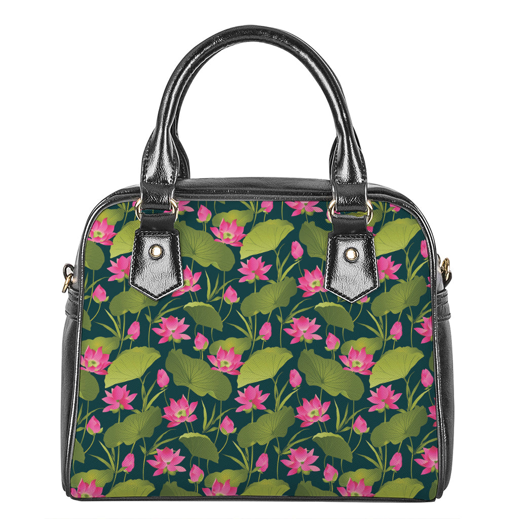 Hot Pink Lotus Pattern Print Shoulder Handbag
