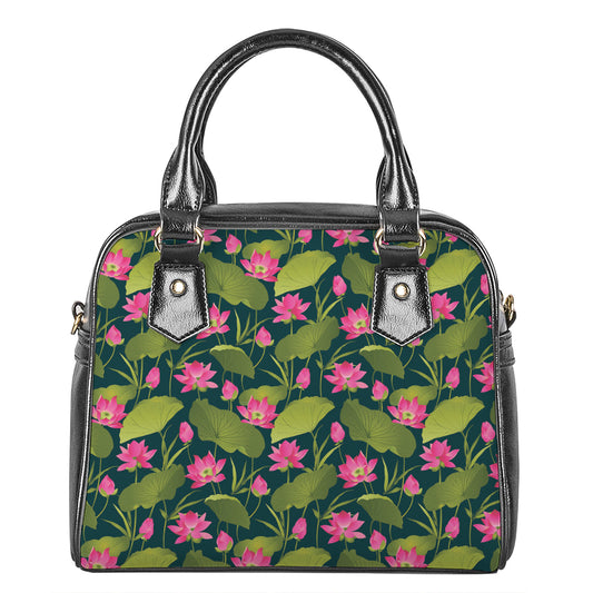 Hot Pink Lotus Pattern Print Shoulder Handbag