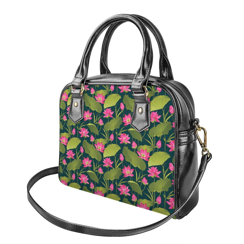 Hot Pink Lotus Pattern Print Shoulder Handbag