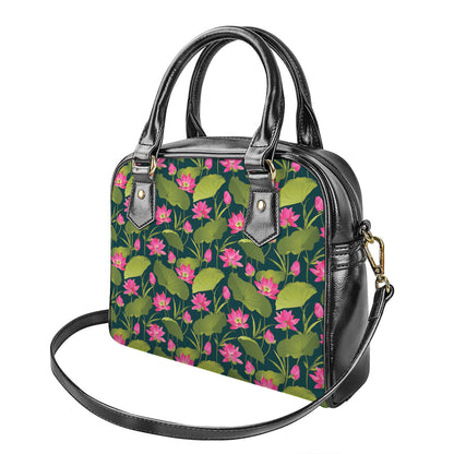 Hot Pink Lotus Pattern Print Shoulder Handbag