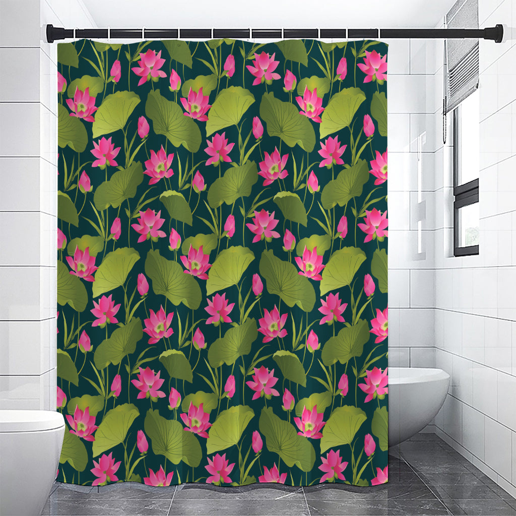 Hot Pink Lotus Pattern Print Shower Curtain