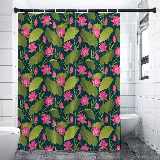 Hot Pink Lotus Pattern Print Shower Curtain