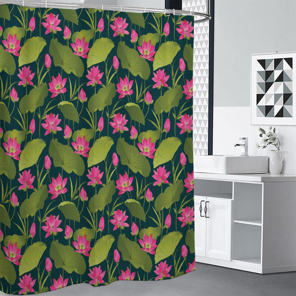Hot Pink Lotus Pattern Print Shower Curtain