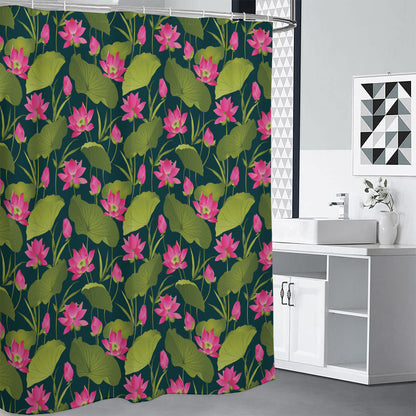 Hot Pink Lotus Pattern Print Shower Curtain