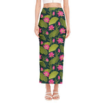 Hot Pink Lotus Pattern Print Side Slit Maxi Skirt