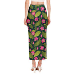 Hot Pink Lotus Pattern Print Side Slit Maxi Skirt