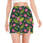 Hot Pink Lotus Pattern Print Side Slit Mini Skirt