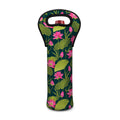 Hot Pink Lotus Pattern Print Single Neoprene Wine Tote