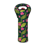 Hot Pink Lotus Pattern Print Single Neoprene Wine Tote