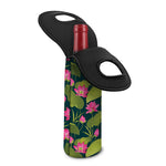 Hot Pink Lotus Pattern Print Single Neoprene Wine Tote