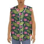 Hot Pink Lotus Pattern Print Sleeveless Baseball Jersey