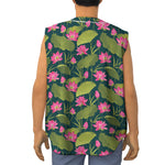 Hot Pink Lotus Pattern Print Sleeveless Baseball Jersey