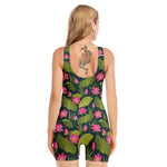 Hot Pink Lotus Pattern Print Sleeveless One Piece Swimsuit