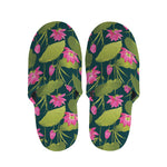 Hot Pink Lotus Pattern Print Slippers