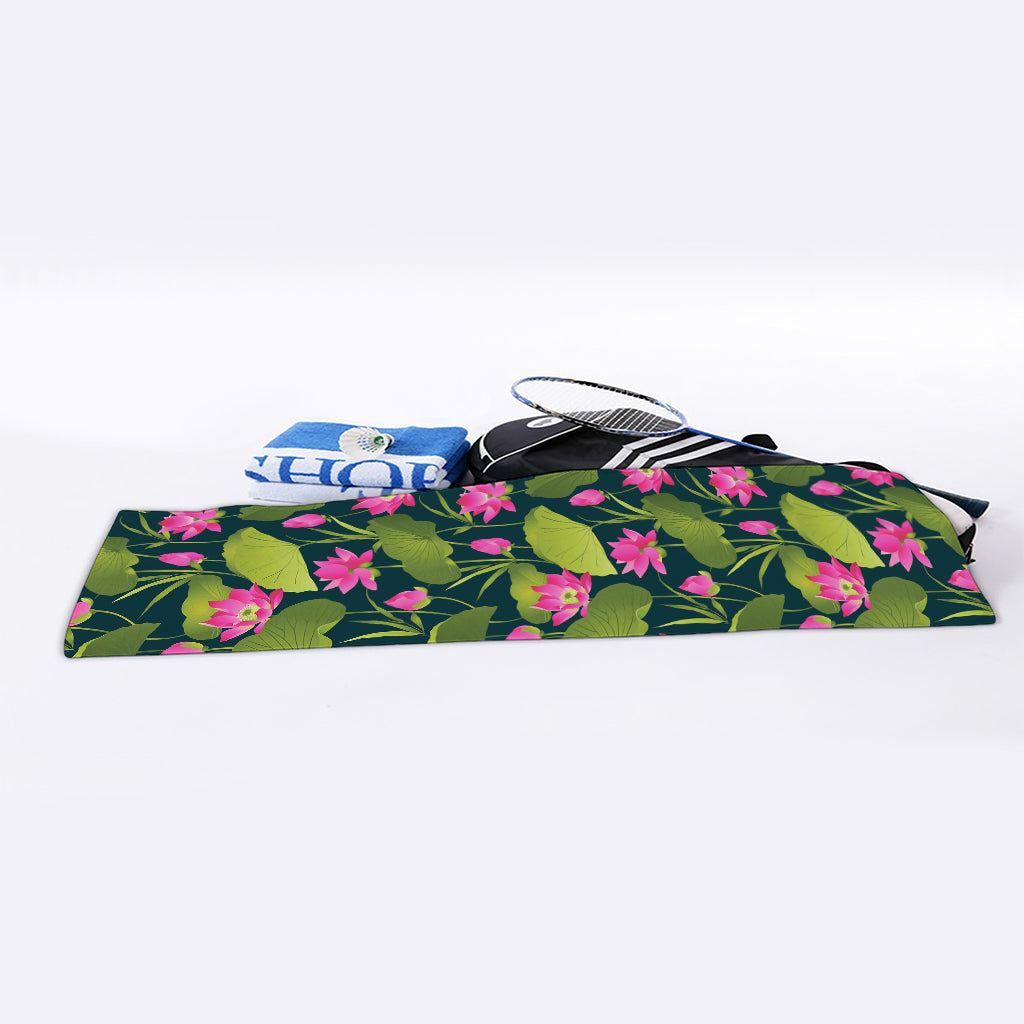 Hot Pink Lotus Pattern Print Sports Towel