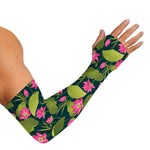 Hot Pink Lotus Pattern Print Sun Protection Arm Sleeves