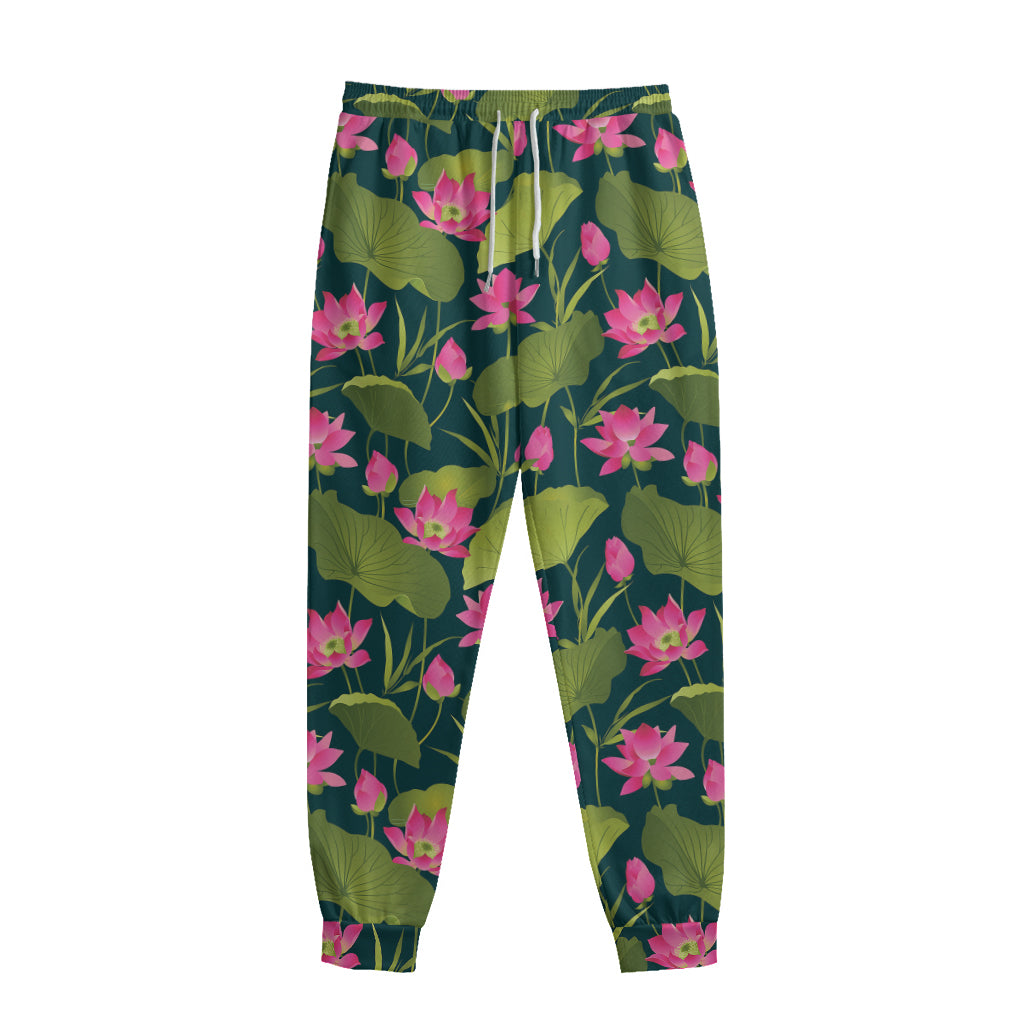 Hot Pink Lotus Pattern Print Sweatpants