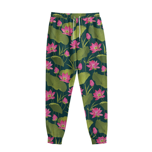 Hot Pink Lotus Pattern Print Sweatpants