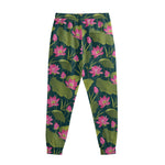 Hot Pink Lotus Pattern Print Sweatpants