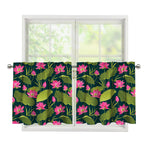 Hot Pink Lotus Pattern Print Tier Curtains