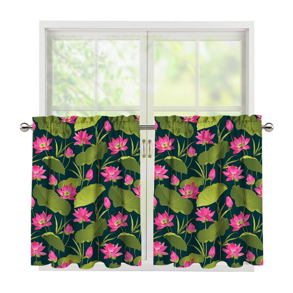 Hot Pink Lotus Pattern Print Tier Curtains