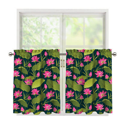 Hot Pink Lotus Pattern Print Tier Curtains