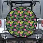 Hot Pink Lotus Pattern Print Tire Cover