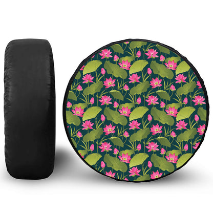 Hot Pink Lotus Pattern Print Tire Cover