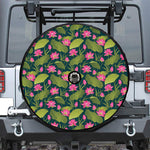 Hot Pink Lotus Pattern Print Tire Cover With Camera Hole