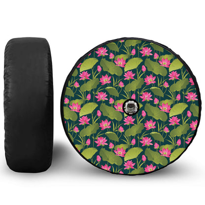 Hot Pink Lotus Pattern Print Tire Cover With Camera Hole