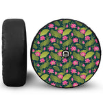 Hot Pink Lotus Pattern Print Tire Cover With Camera Hole