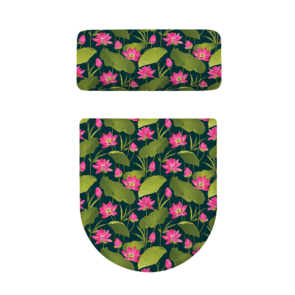 Hot Pink Lotus Pattern Print Toilet Lid And Tank Cover Set