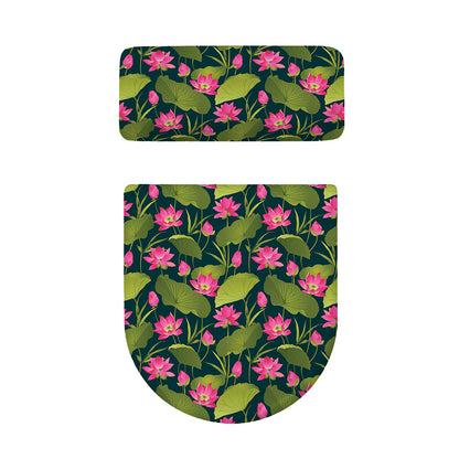 Hot Pink Lotus Pattern Print Toilet Lid And Tank Cover Set
