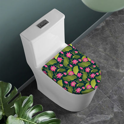 Hot Pink Lotus Pattern Print Toilet Lid Cover