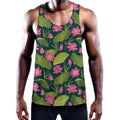 Hot Pink Lotus Pattern Print Men's Workout Tank Top