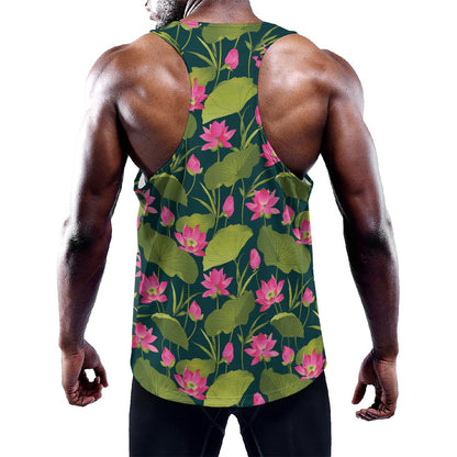 Hot Pink Lotus Pattern Print Training Tank Top