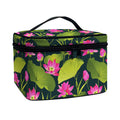 Hot Pink Lotus Pattern Print Travel Makeup Bag