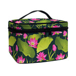 Hot Pink Lotus Pattern Print Travel Makeup Bag