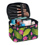 Hot Pink Lotus Pattern Print Travel Makeup Bag