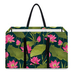 Hot Pink Lotus Pattern Print Utility Tote Bag
