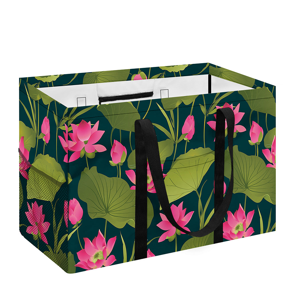 Hot Pink Lotus Pattern Print Utility Tote Bag