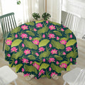 Hot Pink Lotus Pattern Print Waterproof Round Tablecloth