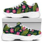 Hot Pink Lotus Pattern Print White Chunky Shoes