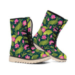 Hot Pink Lotus Pattern Print Winter Boots