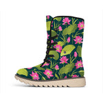 Hot Pink Lotus Pattern Print Winter Boots